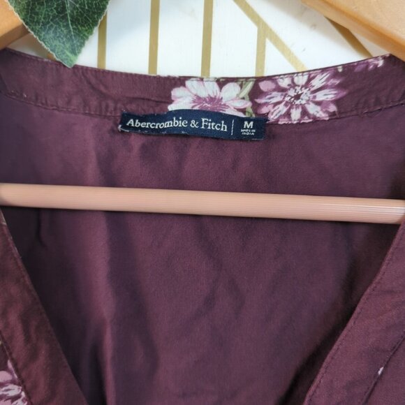 Abercrombie and Fitch Women's Plum Floral Button Down Mini Dress Tie Back Size M - Picture 4 of 7